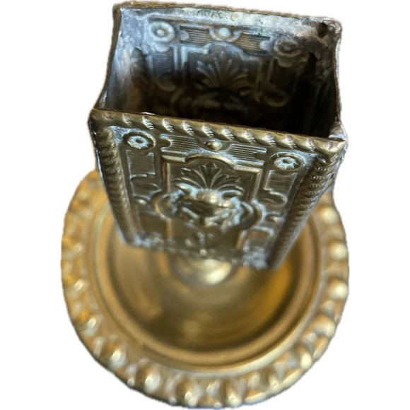 Antique C. 1900s Ornate Lion Gilt Bronze Smoking Ashtray Match Box Holder Patina - Picture 4 of 9